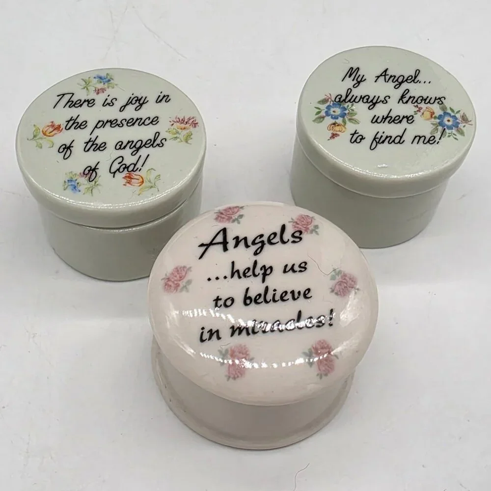 Ceramic Angel Themed Trinket Boxes With Inspirational Quotes Round 1.5